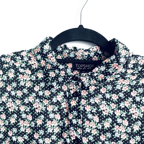TOP SHOP- Floral long sleeve button down blouse size 6 - Picture 1 of 5